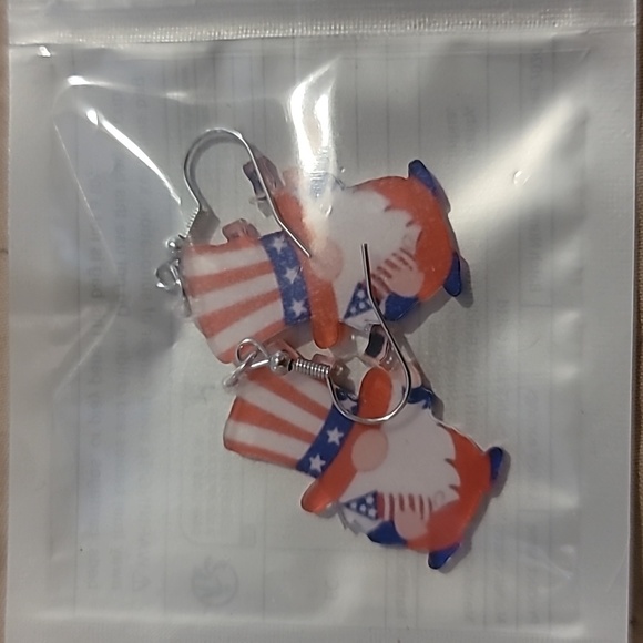 Festive 4th of July Gnome Earrings red white blue firecracker - Picture 1 of 2